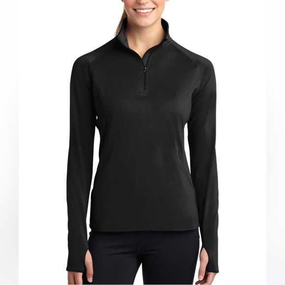 Tek Gear DRYTEK size M black long sleeve 1/4 zip pullover athletic shirt jacket - Picture 1 of 15